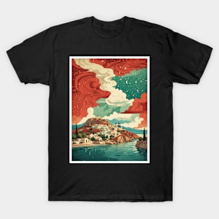 Greece Beach Starry Night Tourism Vintage Poster T-Shirt